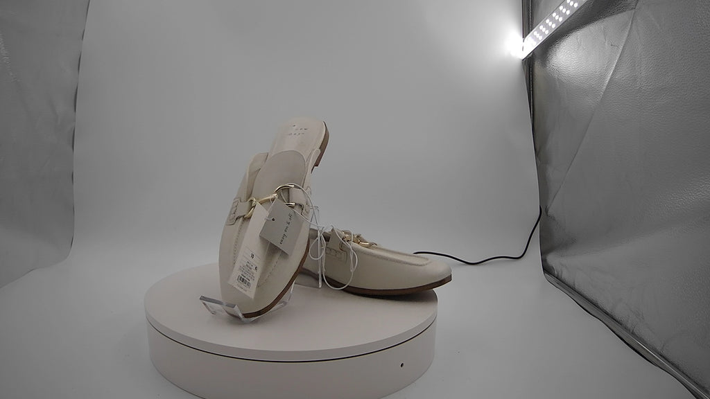 Women's Sandy Mule Flats with Memory Foam Insole - A New Day Off-White 10: Slip-On Pointed Toe Block Heel
