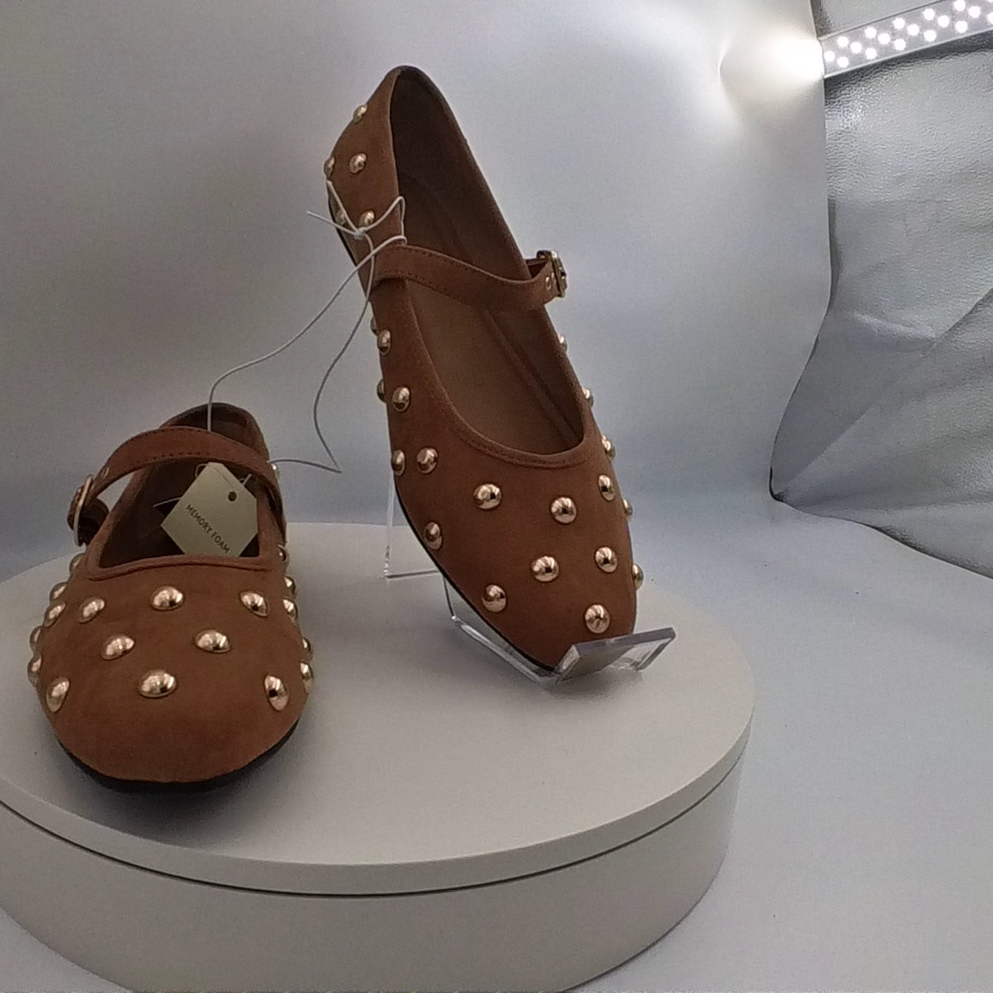 Women's Penny Gold Studded Mary Jane Flats With Memory Foam Insole - Universal Thread Cognac 10