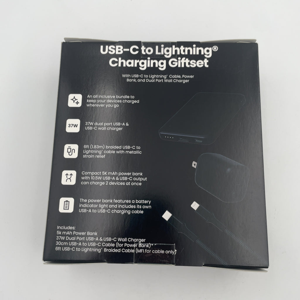 Gems Usb-C To Lightning Charging Gift Set With 5000Mmah Power Bank, Cable, And Wall Charger - Black (Please Be Advised That Sets May Be Missing Pieces Or Otherwise Incomplete.)