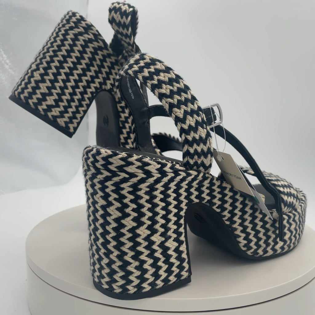 Women's Madeline Woven Platform Sandal Heels With Memory Foam Insole - Universal Thread Black 9.5: Ankle Strap, Block Heel, Open Toe