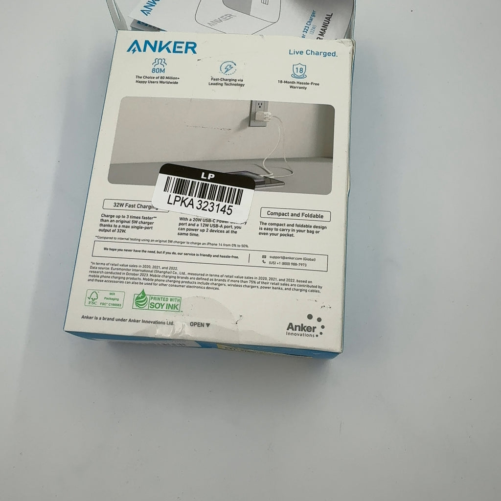 Anker 2 Port 33W Wall Charger With 6' Usb-C To Usb-C Cable - White: Quick Charge, 9V Output