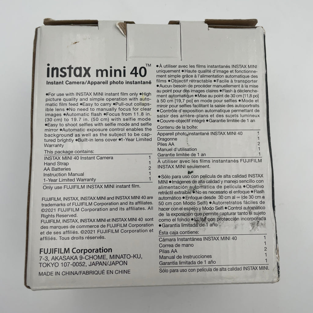 Fujifilm Instax Mini 40 Camera - Black: Automatic Focus, Built-In Flash, Instant Film Format