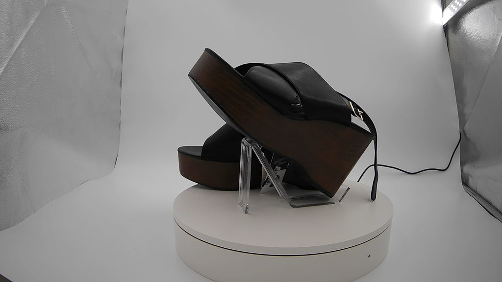 Women's Naomi Wood Wedge Heels with Memory Foam Insole - Universal Thread Black 11: Ankle Strap, Open Toe, Buckle Closure