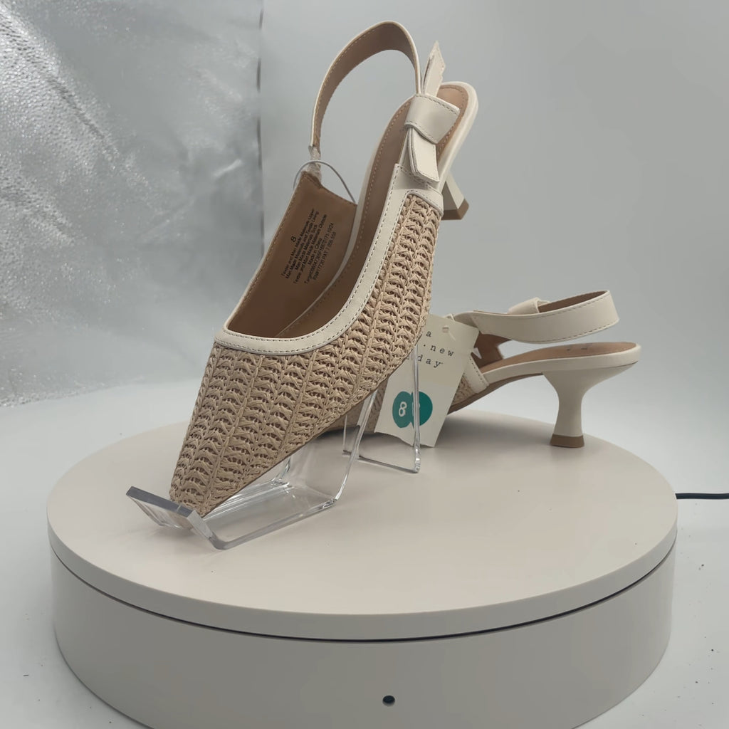 Women's Milan Raffia Slingback Heels - A New Day Beige 8: Closed Pointed Toe, Cushioned Insole, Textured Outsole