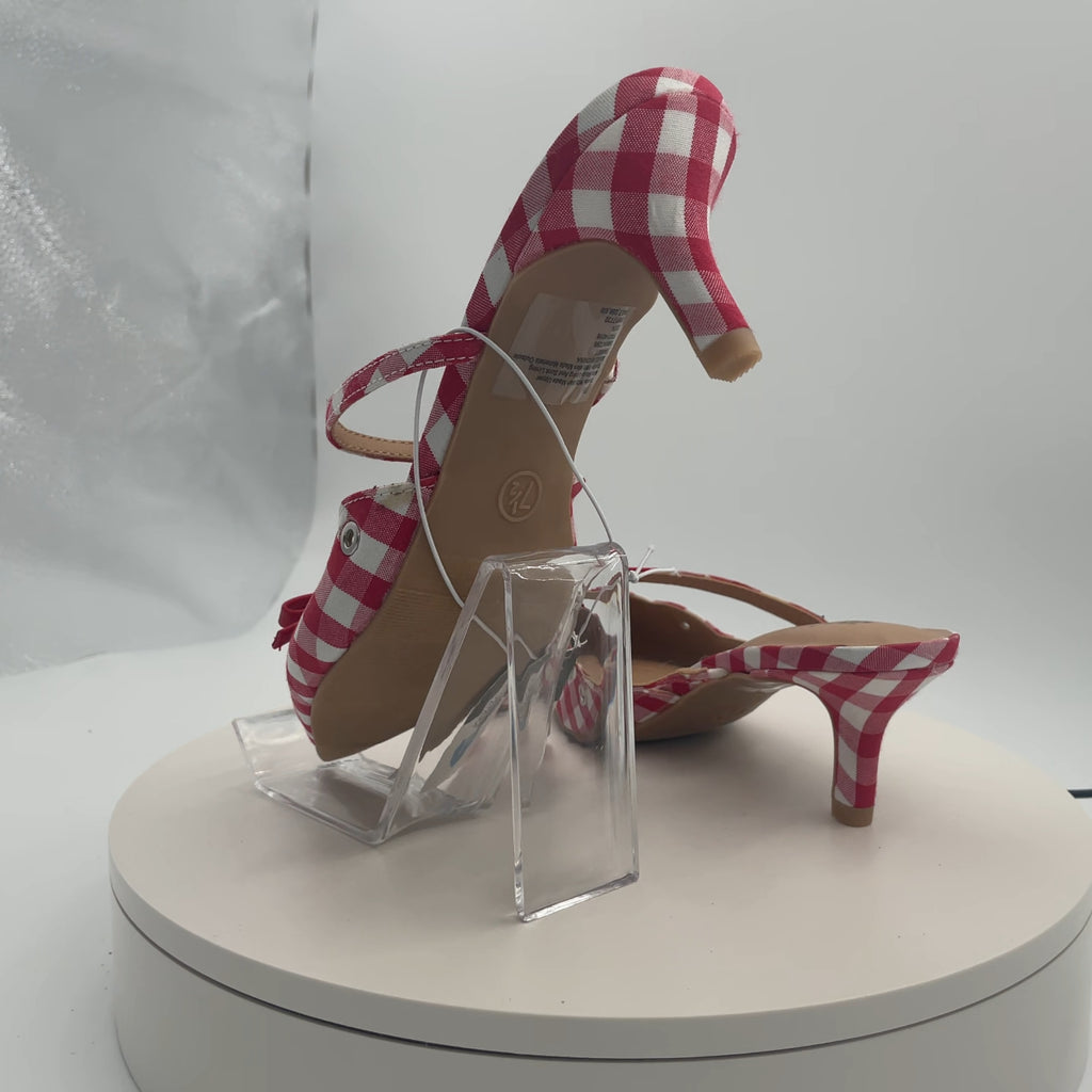 Women's Lysandra Gingham Eyelet Kitten Heels - Wild Fable Red 7.5: Slip-On Pumps, Pointed Toe, 2" Louis Heel, Textured Outsole