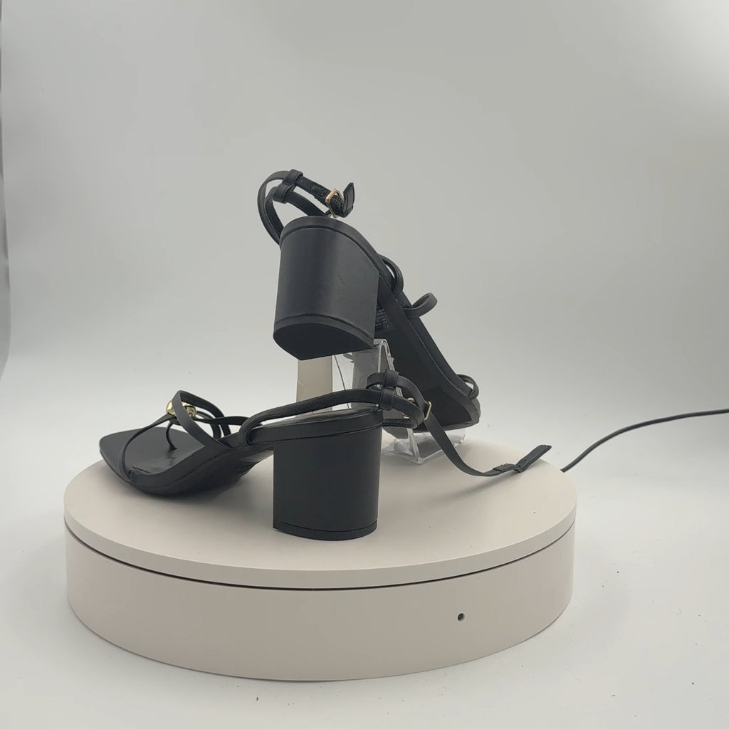 Women's Phoebe Strappy Ball Ornament Heels - A New Day Black 7: Adjustable Buckle, Block Heel, Open Square Toe