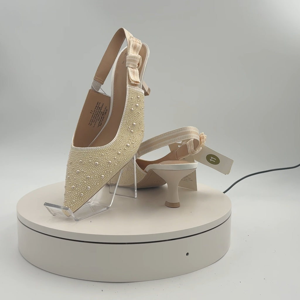 Women's Milan Pearl Slingback Heels - A New Day Ivory 11: Satin Pointed Toe, Cushioned Insole