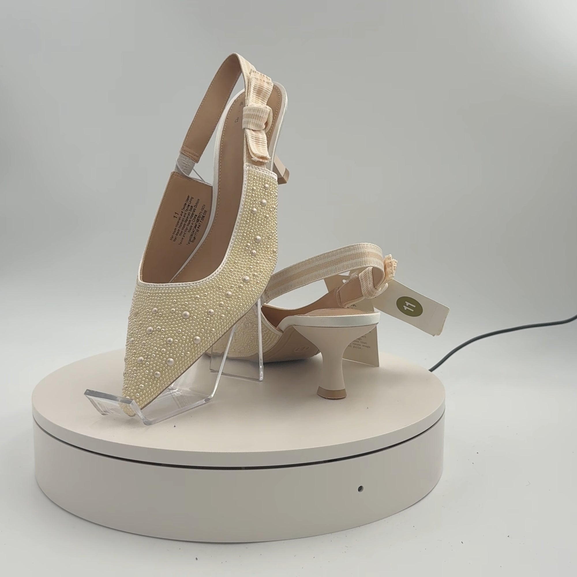 Women's Milan Pearl Slingback Heels - A New Day Ivory 11: Satin Pointed Toe, Cushioned Insole
