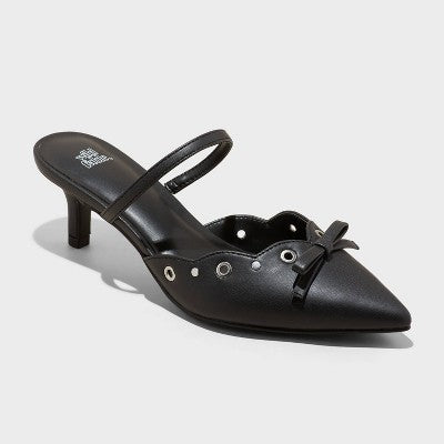 Women's Lysandra Eyelet Kitten Heels - Wild Fable Black 7: Slip-On Pumps, Pointed Toe, 2" Louis Heel, Medium Width