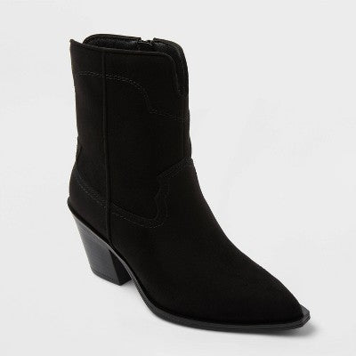 Women’s Dallas Wide Width Ankle Western Bootie With Memory Foam Insole – Universal Thread Black 8.5Ww