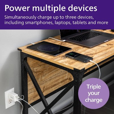 Philips 3 Port Fast Charging Wall Charger With Usb-A And Usb-C: 65W Power Adapter