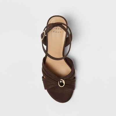 Women’s Bibi Strappy Peep Toe Heels – A New Day Brown 6.5