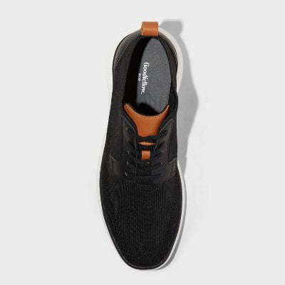 Men's Zeke Knit Dress Sneakers - Goodfellow & Co Black 7: Lace-Up, Cushioned Footbed, Memory Foam Insole, Faux Leather