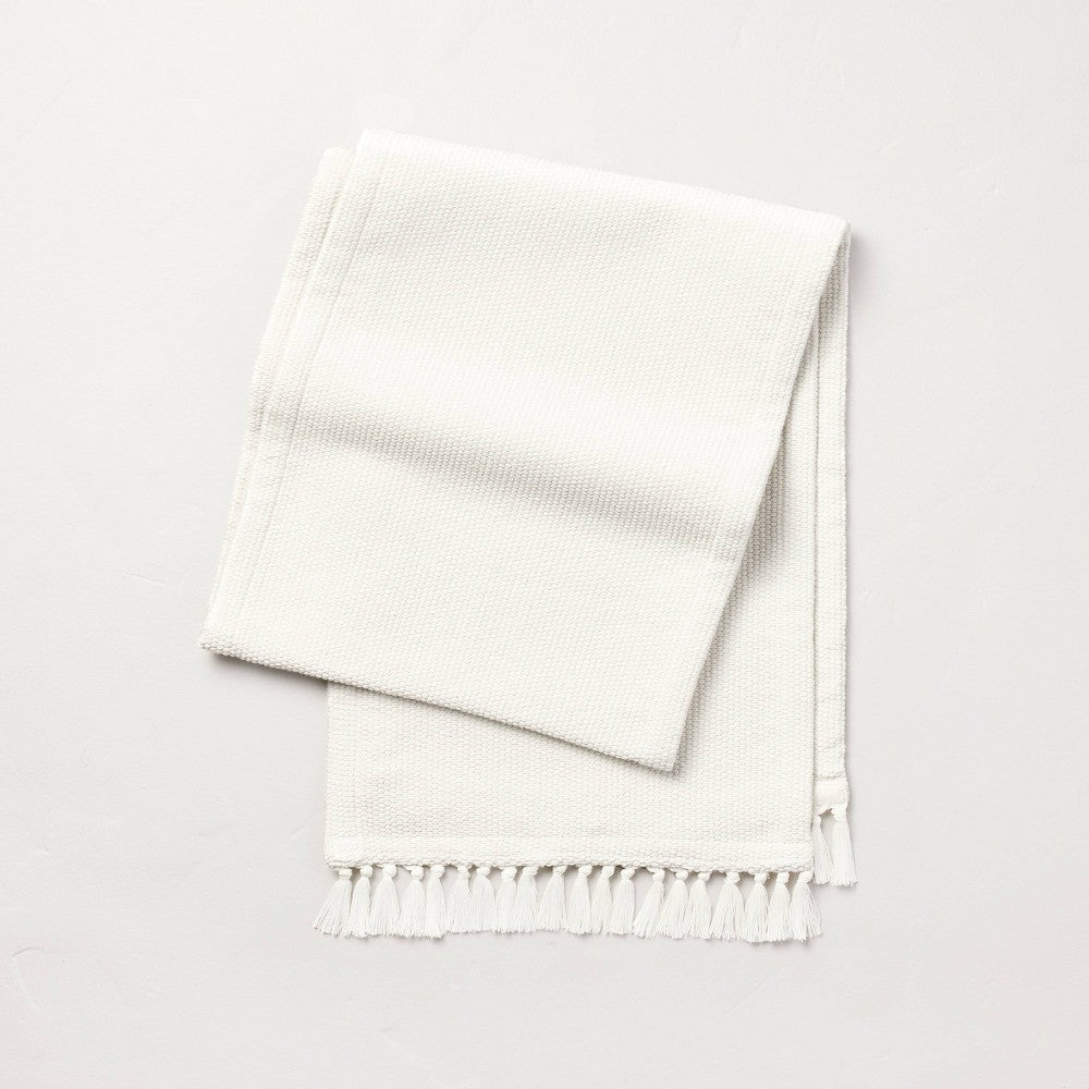 14"x72" Pebble Textured Woven Table Runner Cream - Hearth & Hand with Magnolia: Fringed, Farmhouse Style