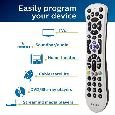 Philips 4-Device Universal Remote Control Pearl White: Home Theater Accessory