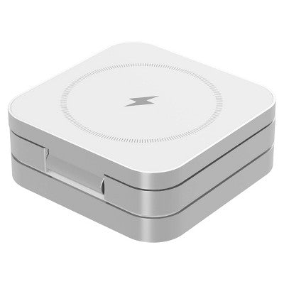 Just Wireless 3-In-1 Magnetic Collapsible Wireless Charger - White: Usb-C, 15W Output, Magsafe Compatible