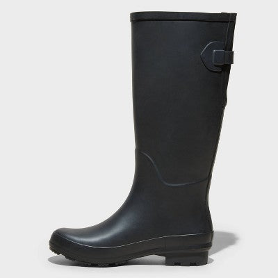 Women's River Tall Rain Boots - A New Day Black 8: Waterproof Knee-High, Adjustable Buckle, Non-Marking Outsole