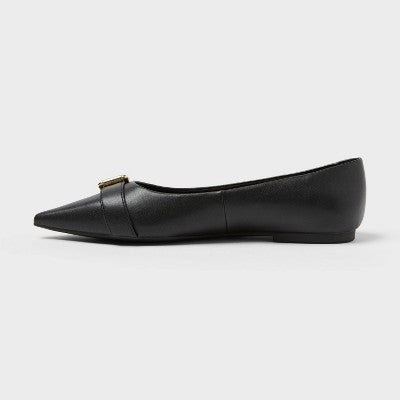 Women’s Valentina Pointed Toe Buckle Ballet Flats With Memory Foam Insole – A New Day Black 9: Medium Width, Pull-On Style