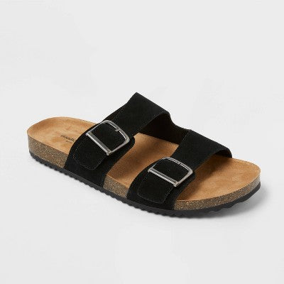 Men's Saul Suede Two Band Sandals - Goodfellow & Co Tan 8: Slip On, Contoured Footbed, Open Toe