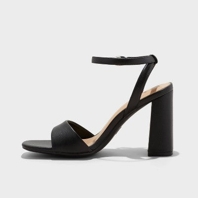 Women's Haley Ankle Strap Single Band Flare Heels With Memory Foam Insole - A New Day Black 6: Cushioned Square Toe, Block Heel