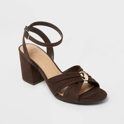 Women’s Bibi Strappy Peep Toe Heels – A New Day Brown 6.5