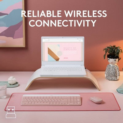 Logitech Mk470 Keyboard - Pink: Usb-A Low-Profile Full-Size Keyboard & Mouse Combo