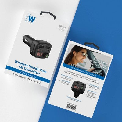 Just Wireless Bluetooth Fm Transmitter Type C And Usb-A Charging Port Bass Sound Booster - Black