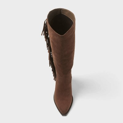 Women’s Patsy Tall Fringe Western Boots with Memory Foam Insole – Universal Thread Chocolate 8