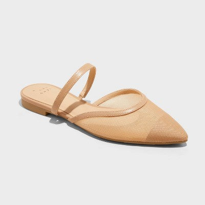 Women's Vienna Mesh Mule Flats - A New Day Black 7: Slip-On Pointed Toe, Memory Foam Insole, Textured Outsole