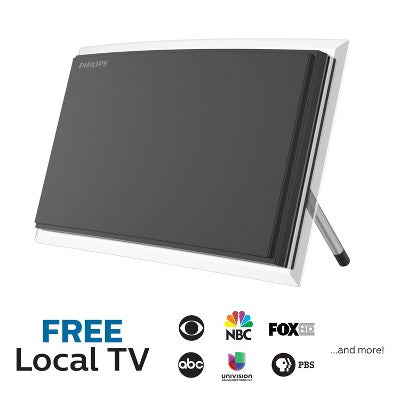 Philips Crystal Hd Indoor Amplified Tv Antenna With 6' Coaxial Cable – Black: Digital Signal, 50 Mile Range