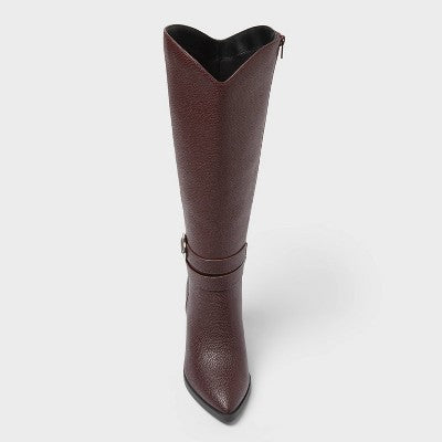Women’s Rhonda Under Knee Heeled Boots with Memory Foam Insole - A New Day Burgundy 7