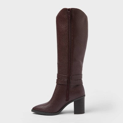 Women’s Rhonda Under Knee Heeled Boots with Memory Foam Insole - A New Day Burgundy 7