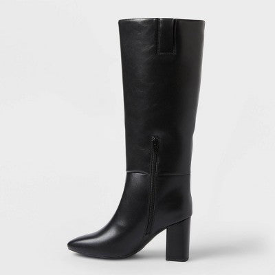 Women’s Evangeline Under Knee Heeled Boots with Memory Foam Insole - A New Day Black 9