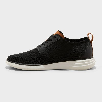 Men's Zeke Knit Dress Sneakers - Goodfellow & Co Black 7: Lace-Up, Cushioned Footbed, Memory Foam Insole, Faux Leather
