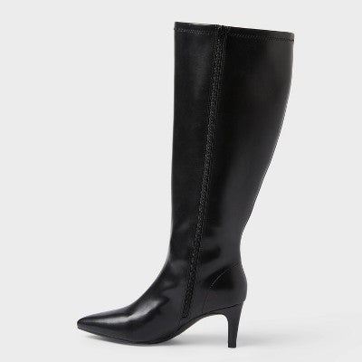 Women’s Nelly Under Knee Heeled Boots with Memory Foam Insole - A New Day Black 7W