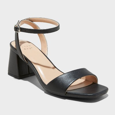 Women's Shannon Heels With Memory Foam Insole - A New Day Silver 6.5: Ankle Strap Sandals, Block Heel, Open Toe
