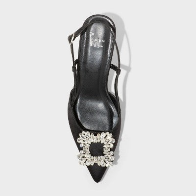 Women's Annette Satin Slingback Heels With Memory Foam Insole - A New Day Light Brown 8.5: Leopard Spot Pattern