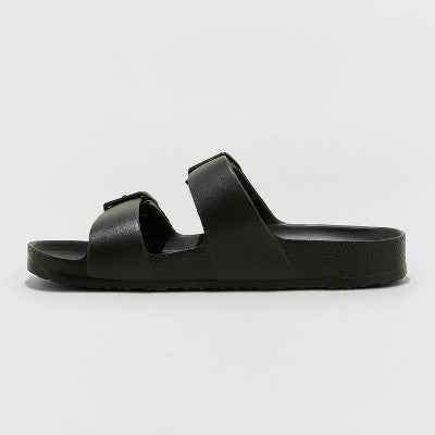 Women's Neida EVA Two Band Footbed Slide Sandals - Shade & Shore White 6: Slip-On, Contoured Footbed, Open Toe