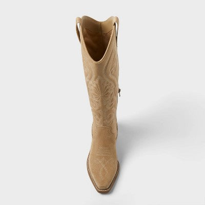 Women’s Kenzie Tall Western Boots with Memory Foam Insole – Wild Fable Tan 8.5: Knee-High, Block Heel, Zipper Closure