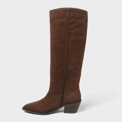 Women’s Patsy Tall Fringe Western Boots with Memory Foam Insole – Universal Thread Chocolate 8