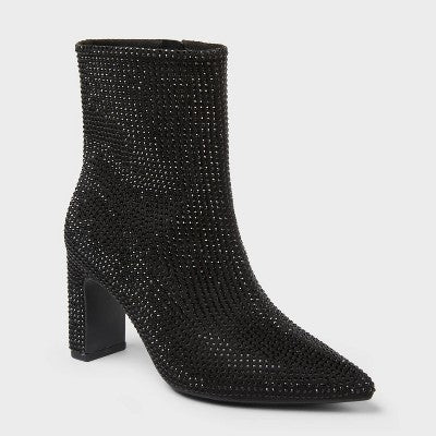 Women’s Gloria Low Shaft Heeled Rhinestones Boots With Memory Foam Insole - A New Day Jet Black 7.5
