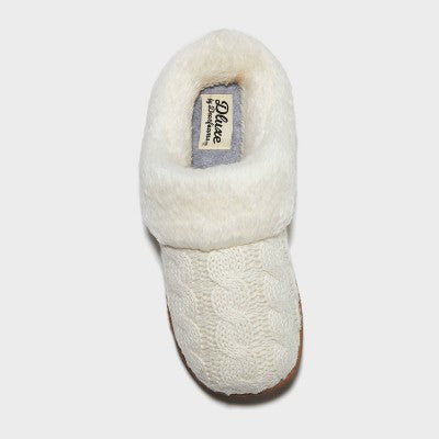 Dluxe By Dearfoams Women's Carol Slippers - Cream S: Indoor/Outdoor Cushioned Slide, Machine Washable, Closed Round Toe