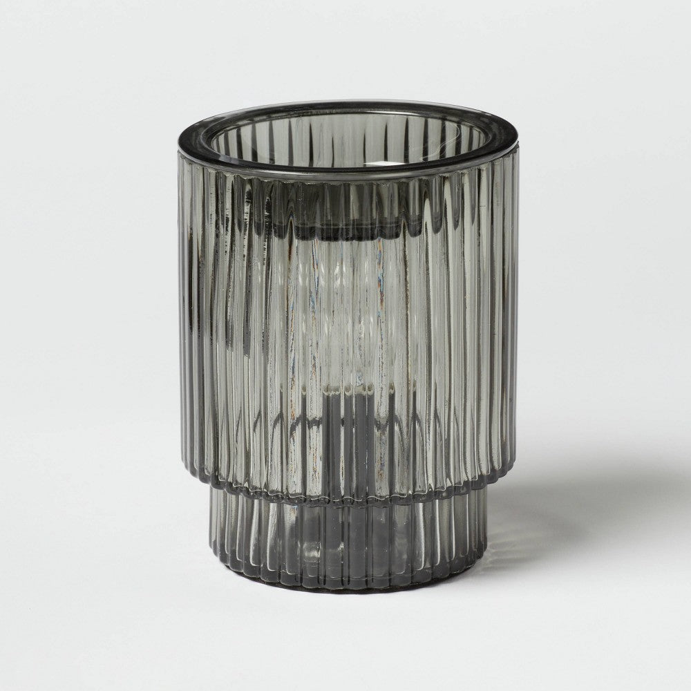 Smoked Ribbed Glass Wax Warmer - Threshold: Electric Scented Wax Melter, Incandescent Light Bulb