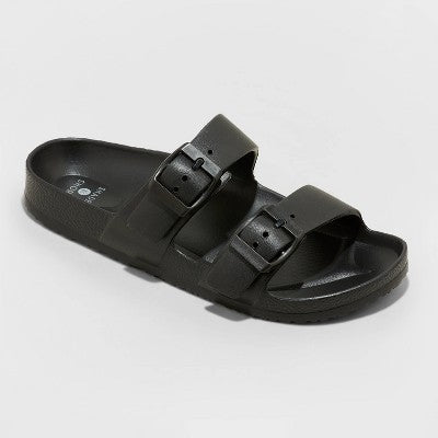 Women's Neida EVA Two Band Footbed Slide Sandals - Shade & Shore White 6: Slip-On, Contoured Footbed, Open Toe