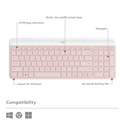 Logitech Mk470 Keyboard - Pink: Usb-A Low-Profile Full-Size Keyboard & Mouse Combo