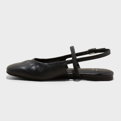 Women's Vada Slingback Scrunch Toe Flats - A New Day Tan 10: Memory Foam, Faux Leather, Buckle Closure