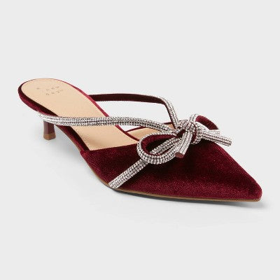 Women’s Gwen Rhinestone Bow Heels - A New Day Burgundy 7