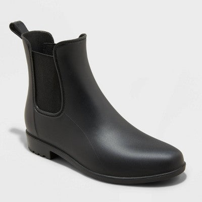 Women's Chelsea Rain Boots - A New Day Black 9: Waterproof Ankle Block Heel, Pull-On Style