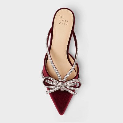 Women’s Gwen Rhinestone Bow Heels - A New Day Burgundy 7