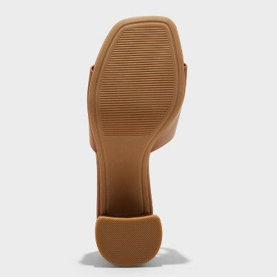 Women's Arden Chop Out Block Heels With Memory Foam Insole - A New Day Cognac 6: Slip-On, Open Toe, Medium Width